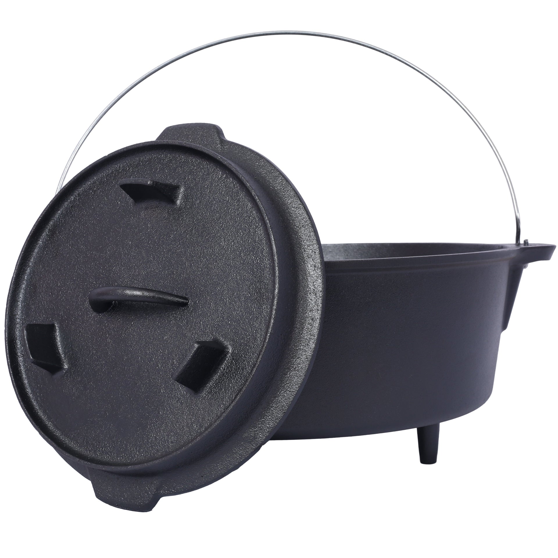 ast iron Dutch oven with lid, outdoor camping deep pot, used for camping, cooking, barbecue and leg rest, 8 Quart