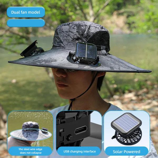Camper Solar Fan Hat Fishing Hat Men's Outdoor Mountaineering UV Protection Sunshade Fishing Hat with Fan