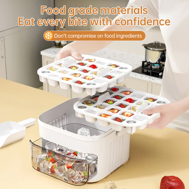 50-grid ice maker with new large capacity - household food-grade plastic double-layer ice storage barrel & ice ball mold set