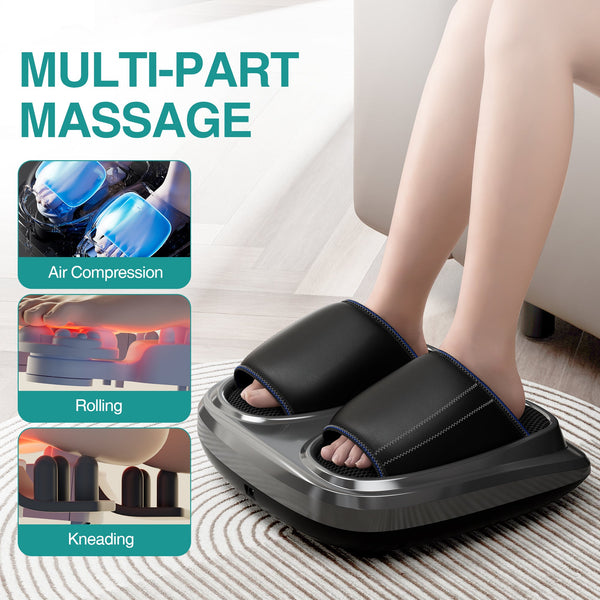 Shiatsu foot massager, heating and deep massage therapy, air compression, vibration pain relief, and circulation