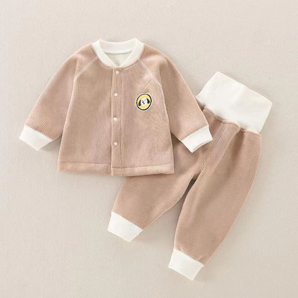 Children's Autumn And Winter Warm Suit Baby Spring And Autumn Plus Fleece Outer Wear Tops Pants Men And Women Baby Two Sets