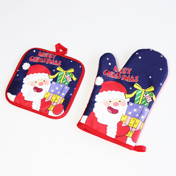 Christmas present Santa Claus insulated gloves, thickened oven gloves, kitchen baking gloves, insulated and heat-resistant gloves