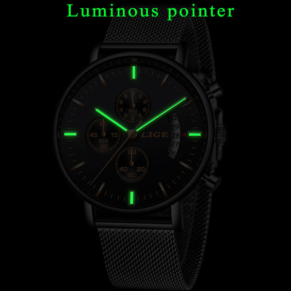 LIGE Fashion Mesh Strap Waterproof Men's Watch