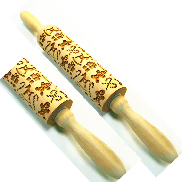 Wooden Rolling Pin Beechwood Laser Engraved Printed Rolling Pin Embossing Christmas Flip Sugar Cookie Rolling Pin