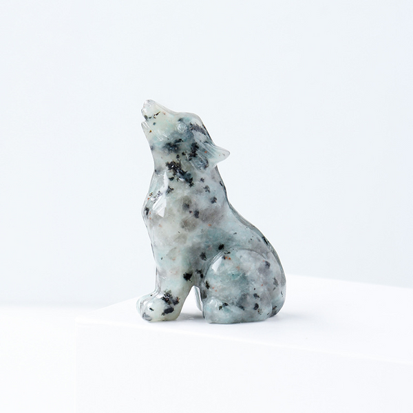 Natural crystal wolf cub carving piece, crystal animal raw stone, mineral specimen, home decoration ornament