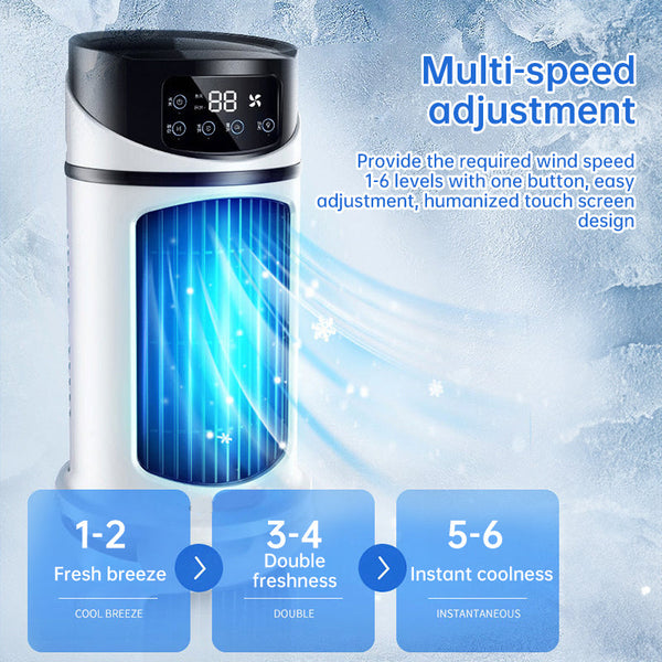 Six - speed timed silent AC cooling fan, new mini portable AC, USB air cooler, bladeless electric fan.