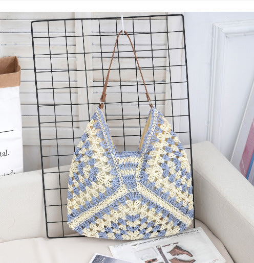 Hollow out straw woven bag woven belt armpit bag