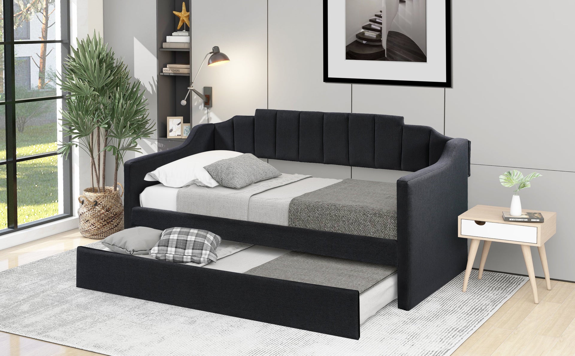 Upholstered Twin Daybed with Trundle Black