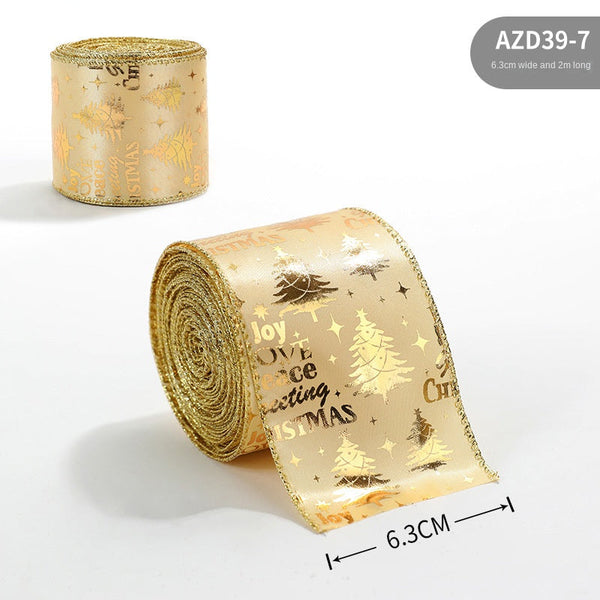 New Gold Onion Cloth Christmas Ribbon Gold Powder Decorative Bow Material Christmas Wire Edge Weaving Ribbon Decoration