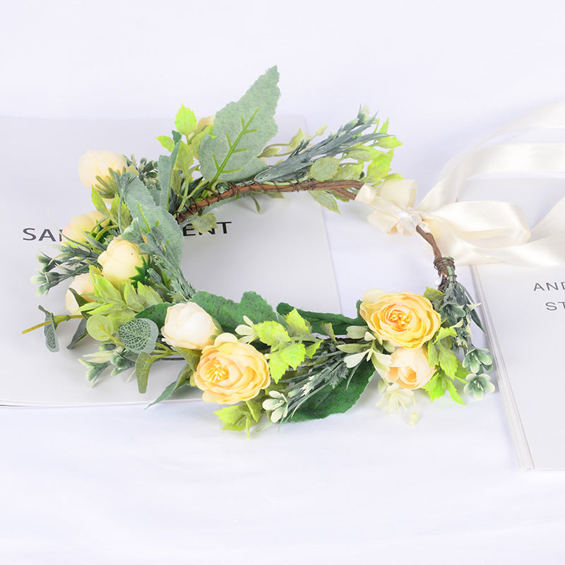 Flower garland headwear, forest style girl, sweet vacation, photography, hair accessories, simulated flowers, green leaves, flower garland