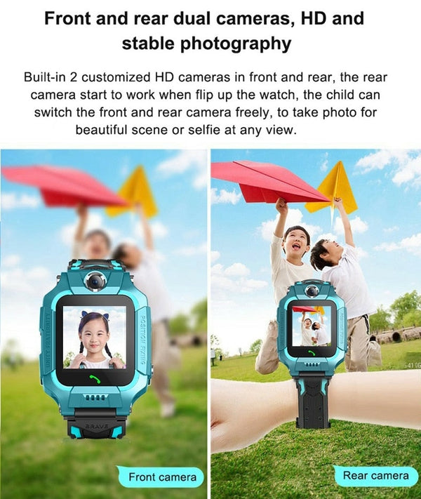 Q19 Dual Cameras Flip design waterproof Kids Smart Watch LBS Positioning SOS Mobile Phone Watch