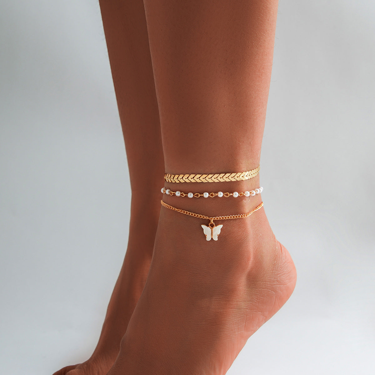 Beach star shaped tassel ankle bracelet, simple foot decoration, fashionable imitation pearl, versatile ankle chain