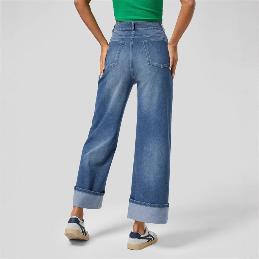 Fashionable high waisted straight leg jeans