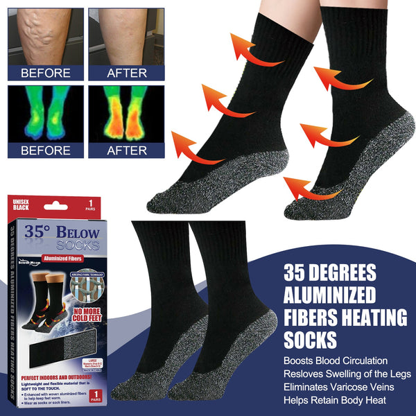 35 Degrees Aluminized Fibers Heating Socks, Relieve Vein Spontaneous Heat Constant Temperature Comfortable Warm Foot Cold Protection Socks