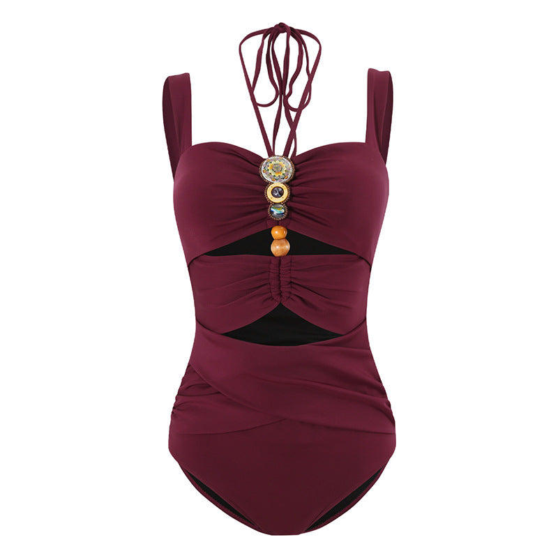 Strap decoration hollow neck hanging strap one-piece swimsuit women's long skirt set