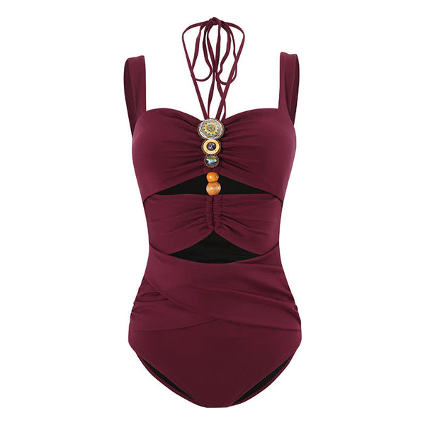 Strap decoration hollow neck hanging strap one-piece swimsuit women's long skirt set