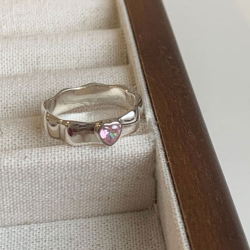 Dopamine love colored zircon diamond ring female niche index finger high-end fashion personality open ring