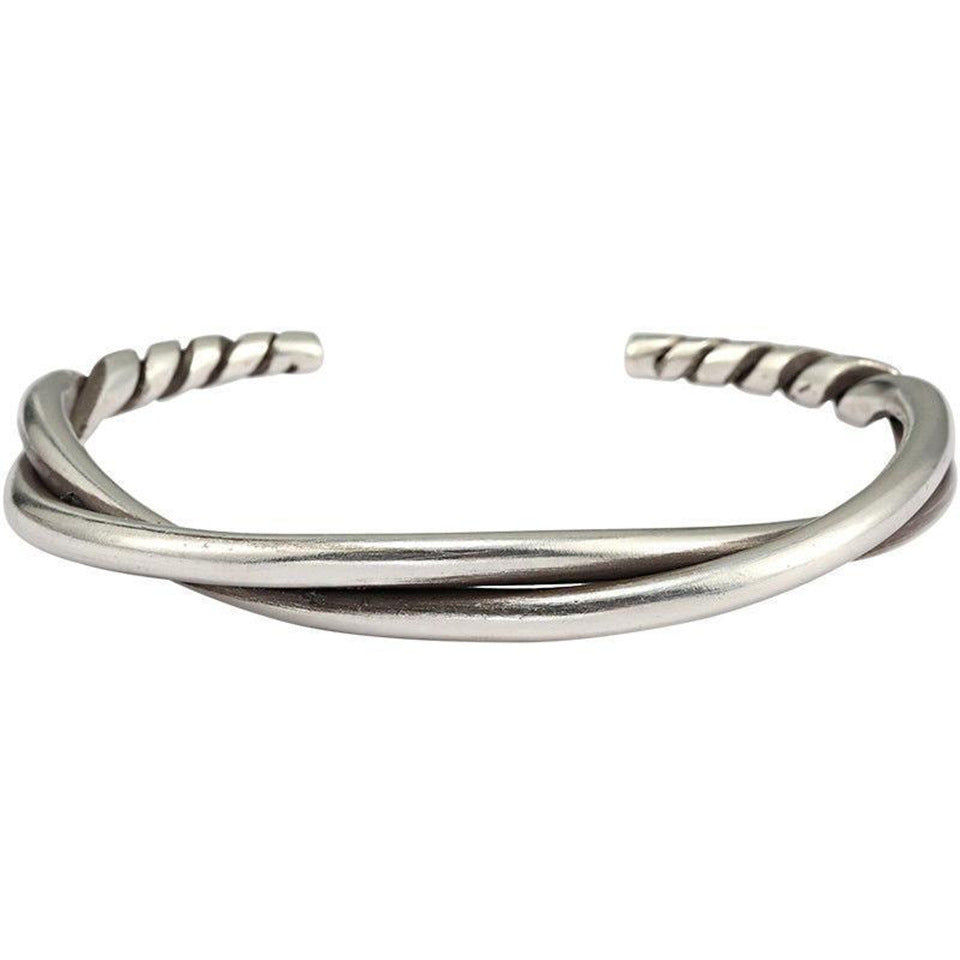 Handmade Twisted Wire Bracelet Men's Trendy Retro Pure Silver Open Bracelet Niche Design Jewelry