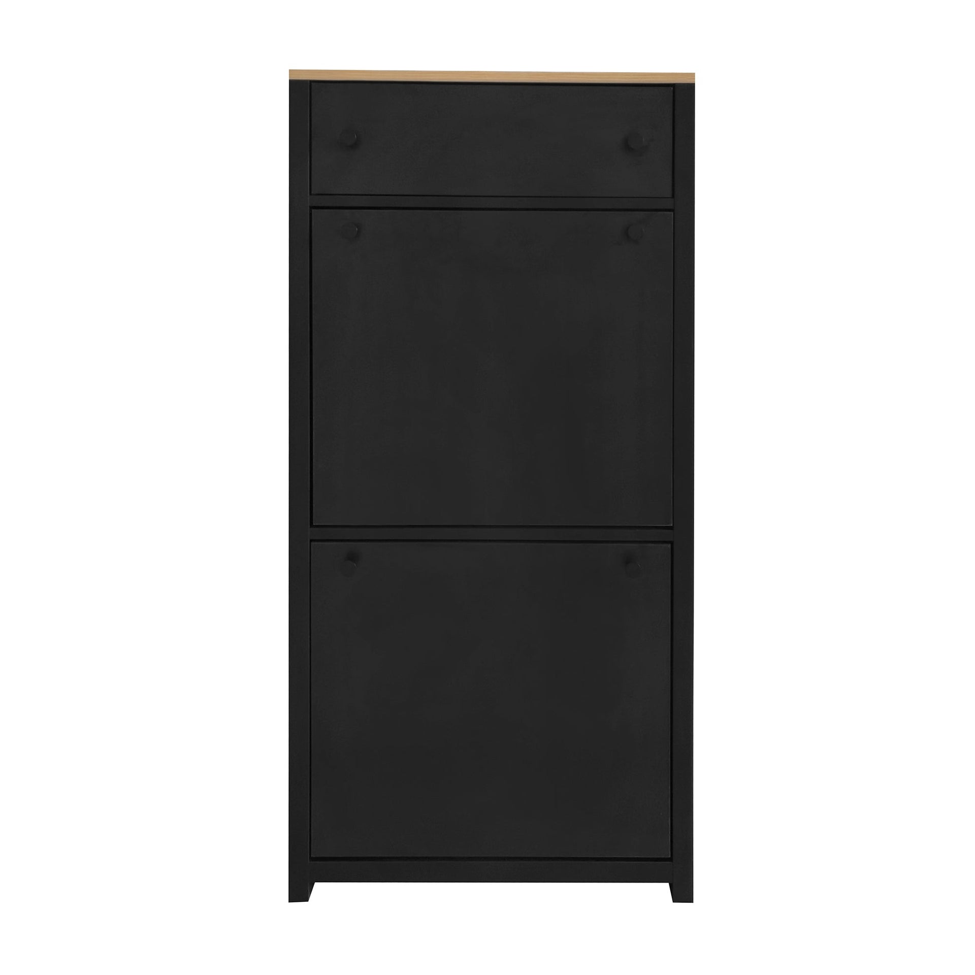 ONTREND with 2 flip drawers, top shoe cabinet with drawers, independent shoe rack with adjustable panel, for hallway use, black