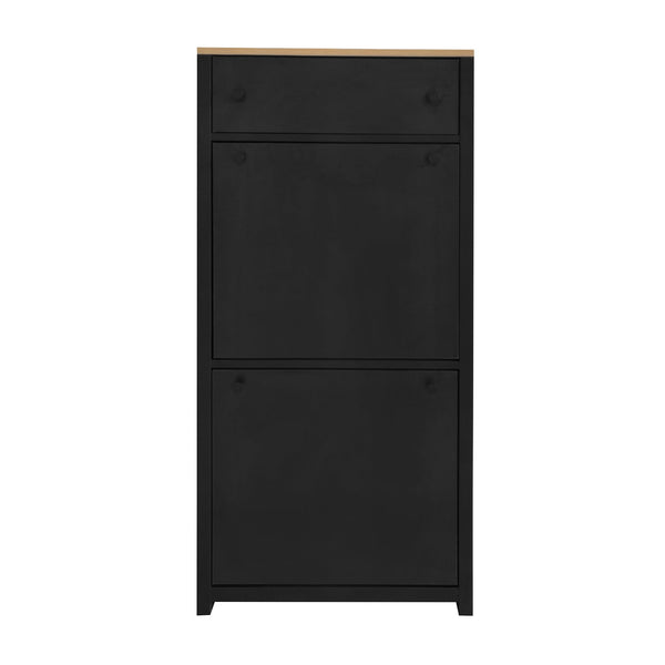 ONTREND with 2 flip drawers, top shoe cabinet with drawers, independent shoe rack with adjustable panel, for hallway use, black