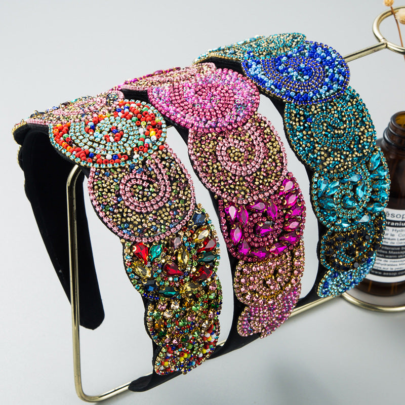 Hair Hoop Fashion Trend Color Rhinestone Head Hoop Luxury Wide Side Heavy Industry Party Hair Accessories Head Hoop