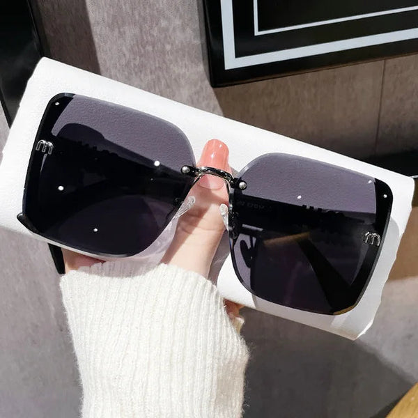 new fashion trimmed sunglasses half frame high quality trend simple sunglasses for women with fine glitter