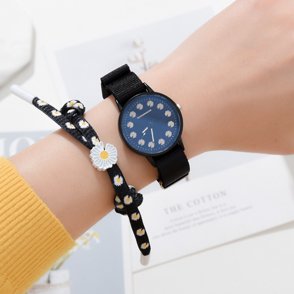 Fashion Daisy Flowers Nylon Band Watches For Women Casual Analog Quartz Wristwatches Women Watches Ladies Clock Relogio Feminino