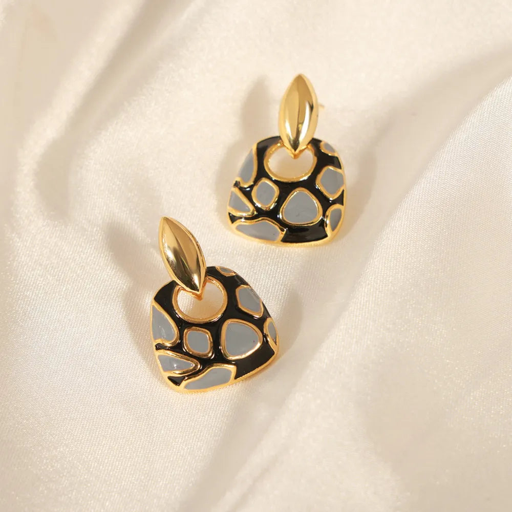 Geometric glazed enamel leopard print earrings fashionable and elegant accessories