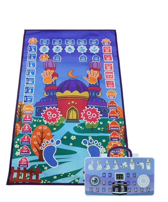 Islamic Interactive Prayer Rug Muslim Carpet for Children Worship Salat Musallah Praying Mats Electronic Digital Speaker Box Kid