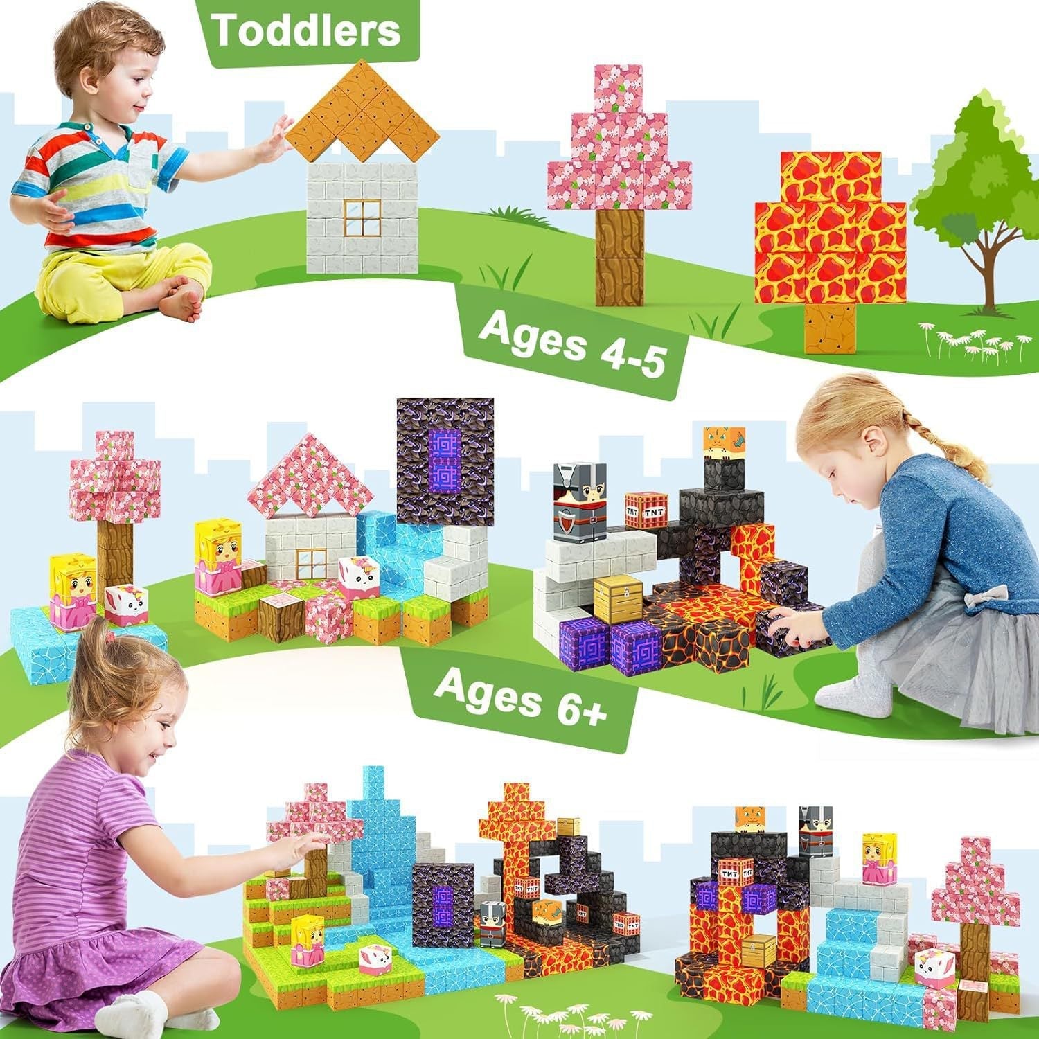 My Building World Magnetic Cube DIY Cherry Blossom Mountain Children's Educational Puzzle Assembly Toy Gift