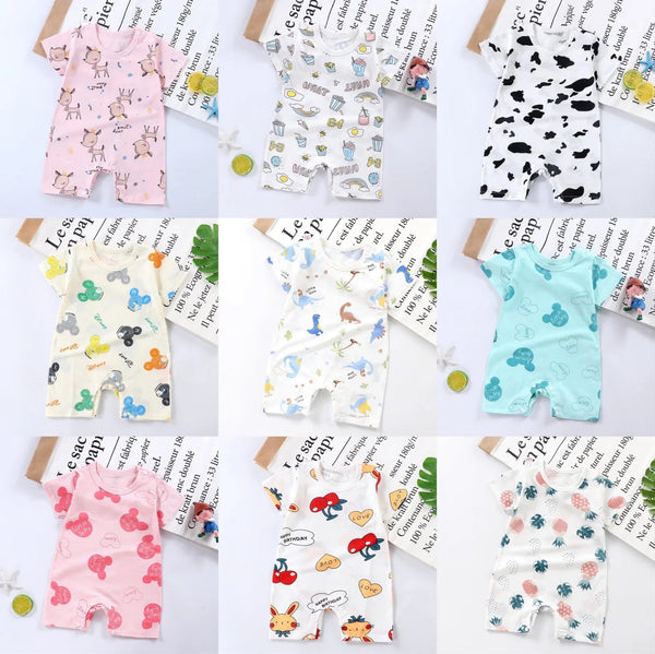 Cotton Newborn Baby Cartoon Short Sleeve Knitted Romper Boy Girl Summer Clothes Bebe Thin Pajamas One Pieces Bodysuit 0-24M