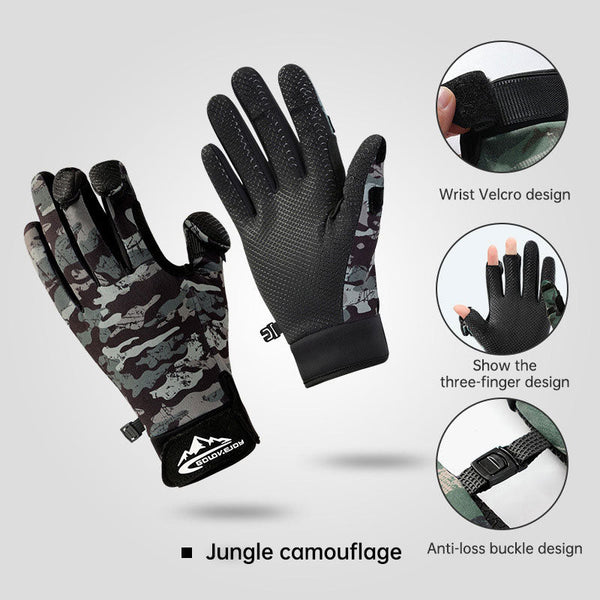 Outdoor Luya fishing gloves male dew three-finger non-slip plus velvet warm windproof riding cold-proof fishing gloves.