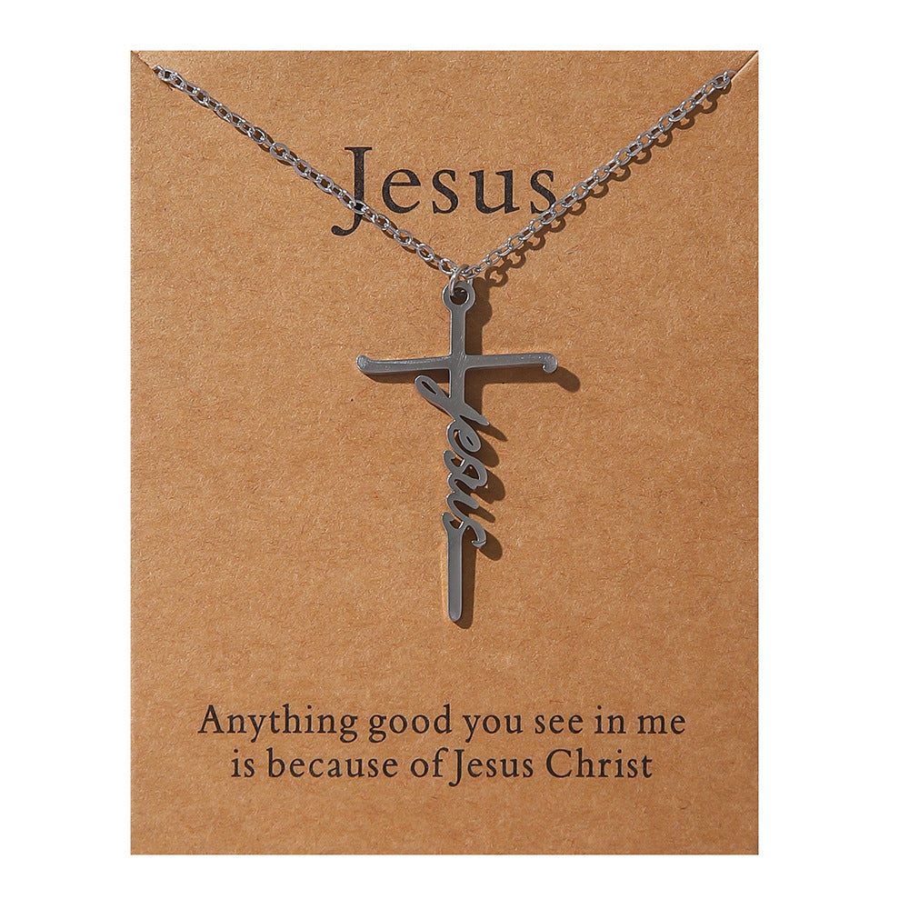 Faith Religious Gift Stainless Steel Cross Collarbone Chain Sweater Chain