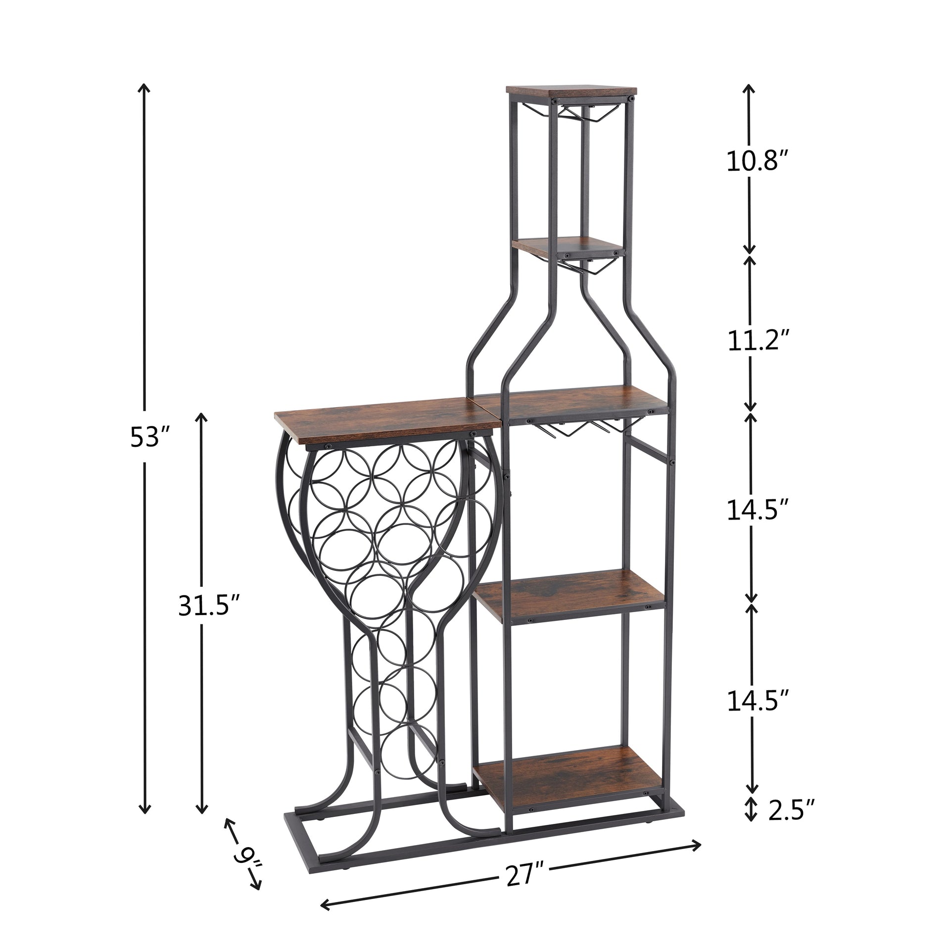 11 bottle wine baking rack, 5-layer independent wine rack with hanging wine glass rack and storage rack