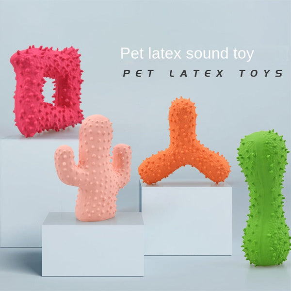 New Pet Latex Toy with Spiked Bone and Four-Corner Square Latex Sound Toy Durable Teeth-Cleaning Dog Toy
