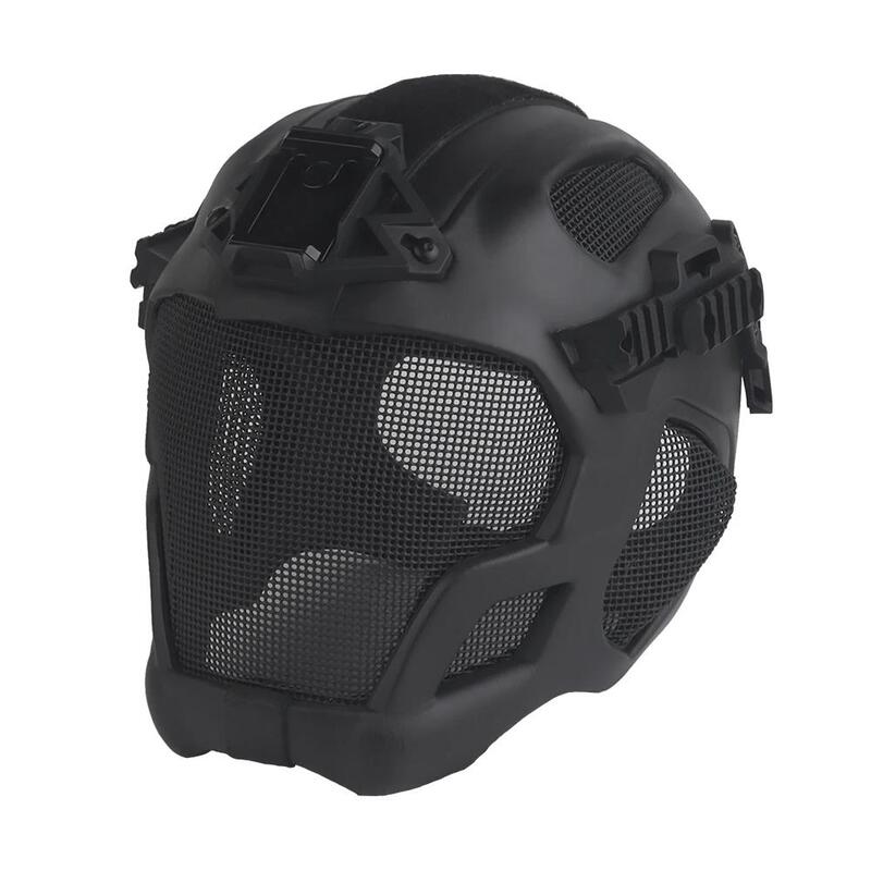 Lightweight EVA tactical helmet for hunting, airsoft, etc. Steel mesh mask included, good for cosplay.