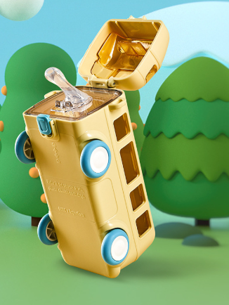 500ml Bus Car Children's Straw Water Cup Tritan Cute Plastic Cup Portable Outdoor Bouncing Lid Cup