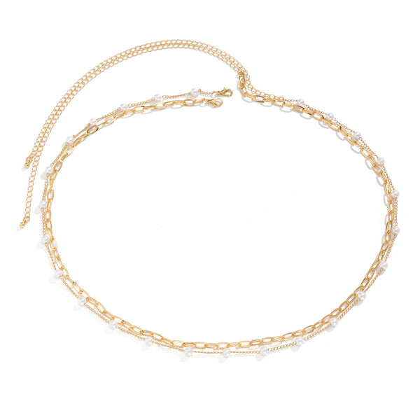 Stacked chain tassel star moon rhinestone waist chain sexy butterfly women's imitation pearl body chain