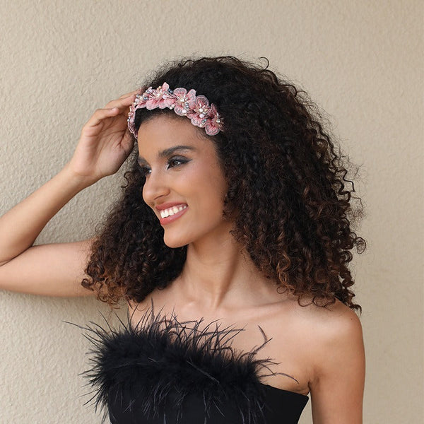 Handmade Fashion Embroidered Crystal Flower Hair Hoops for Women