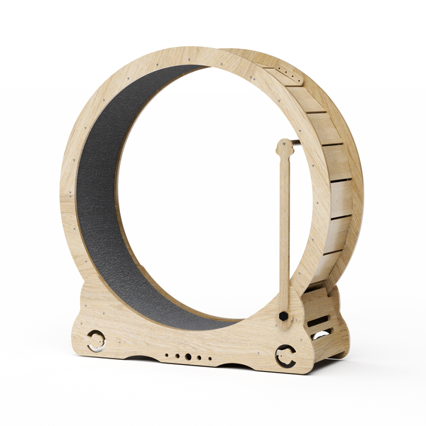 Indoor cat treadmill with carpet, tear device and latch natural wood, 39.4 inches long x 13.2 inches wide x 41.3 inches high