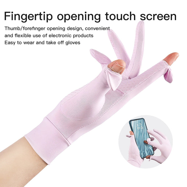 Cycling UV resistant thin breathable silicone anti slip touch screen sunscreen ice silk gloves