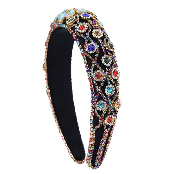 Claw inlaid colored glass diamond flower full diamond wide edge sponge head hoop
