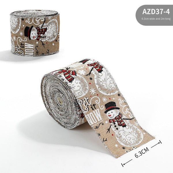 Christmas ribbon imitation linen ribbon decoration bow accessories snowflake Christmas ribbon in stock