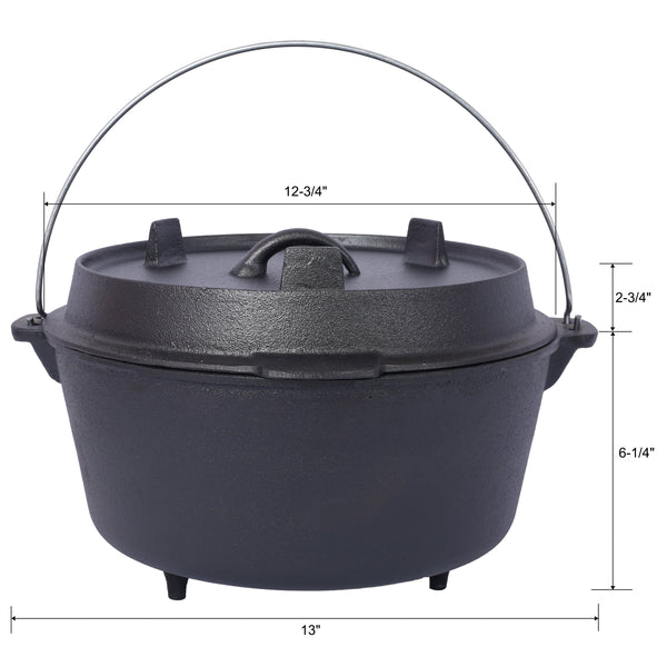 ast iron Dutch oven with lid, outdoor camping deep pot, used for camping, cooking, barbecue and leg rest, 8 Quart