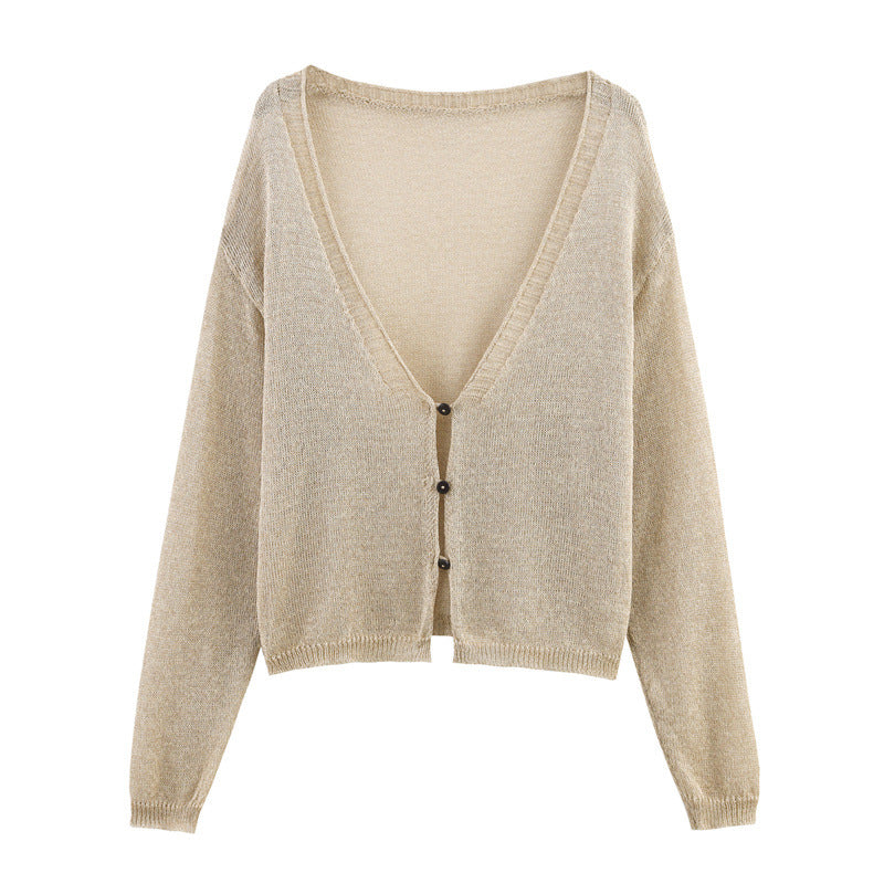 Style Women's Fashion Casual Versatile Long Sleeve Loose Single Breasted Knit Jacket