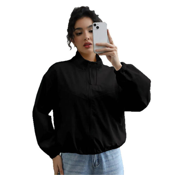 Fashionable Waterproof Short Jacket with Stand Collar for Women