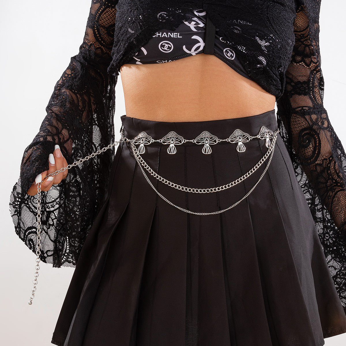 Gothic style spider web iron chain body chain retro carved sunflower alloy waist chain