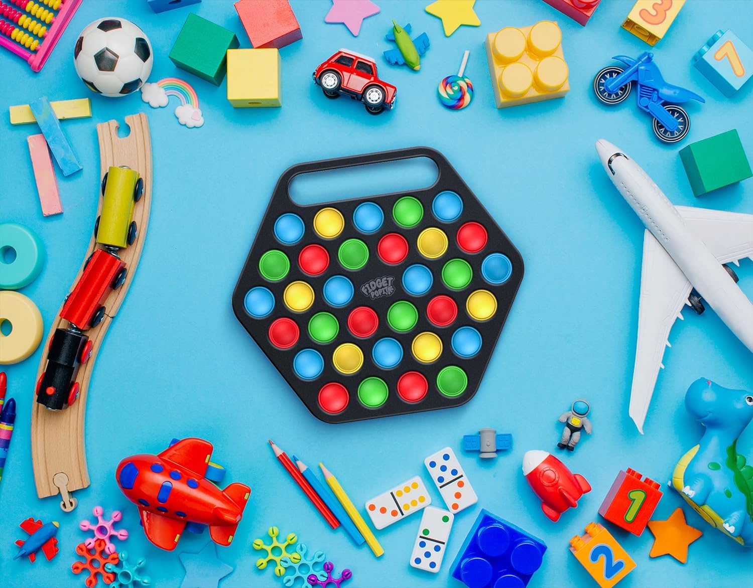 Hard Shell Pop it Fidget Toy Board with Carrying Handle for Adults & Kids