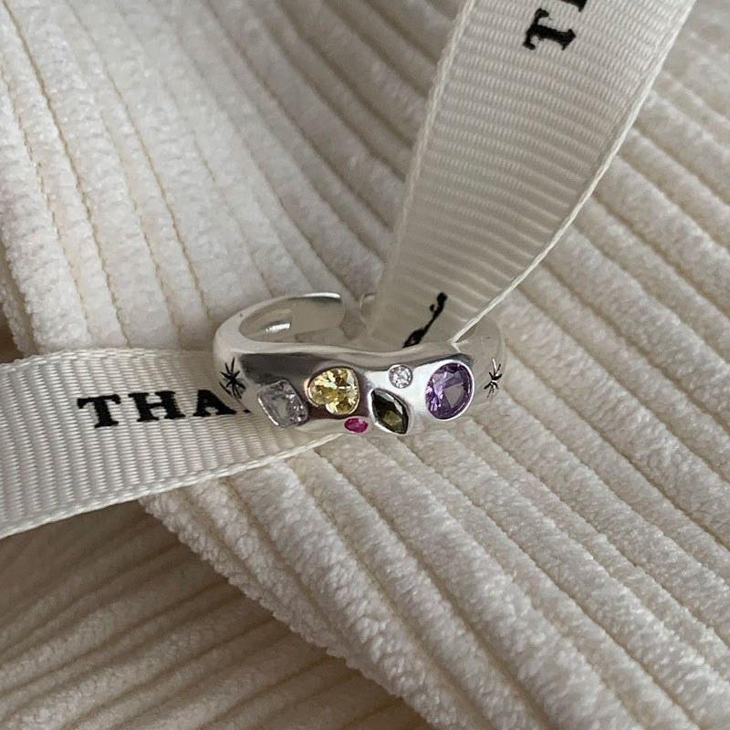 Dopamine love colored zircon diamond ring female niche index finger high-end fashion personality open ring