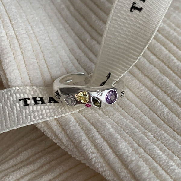 Dopamine love colored zircon diamond ring female niche index finger high-end fashion personality open ring